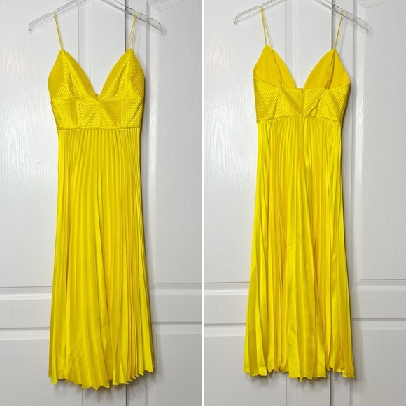 NWOT Amur Viv Mitered Pleating Dress in Yellow Tang Size 00 NWOT - Picture 5 of 14